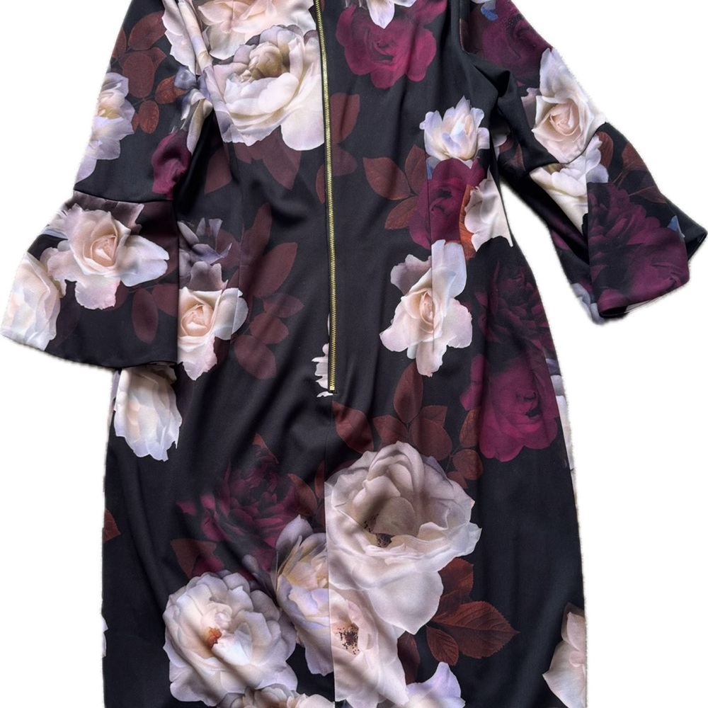 Black Floral Mid Sleeve Dress - Picture 2 of 6